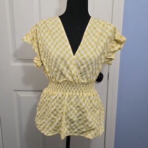 Womens Yellow Checkered Max Studio Top Size Small NWT